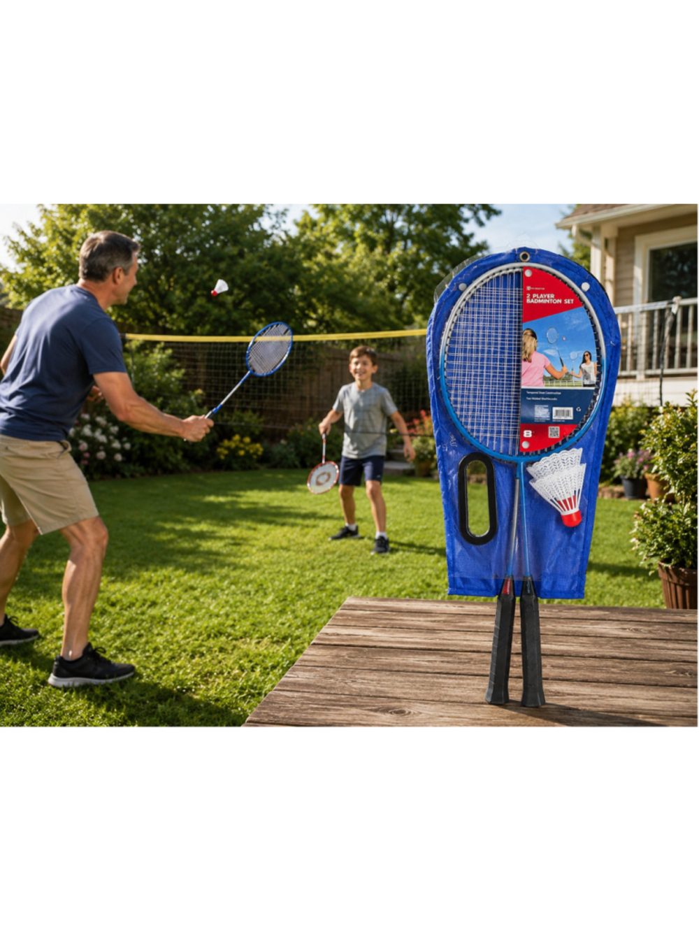 MD Sports 2 Player Badminton Set Rackets Shuttlecocks Carry Case Outdoor Game
